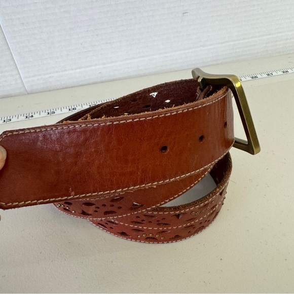 Eddie Bauer Women's Boho Western Brown Tan Genuine Leather Belt Size Medium - Picture 3 of 13